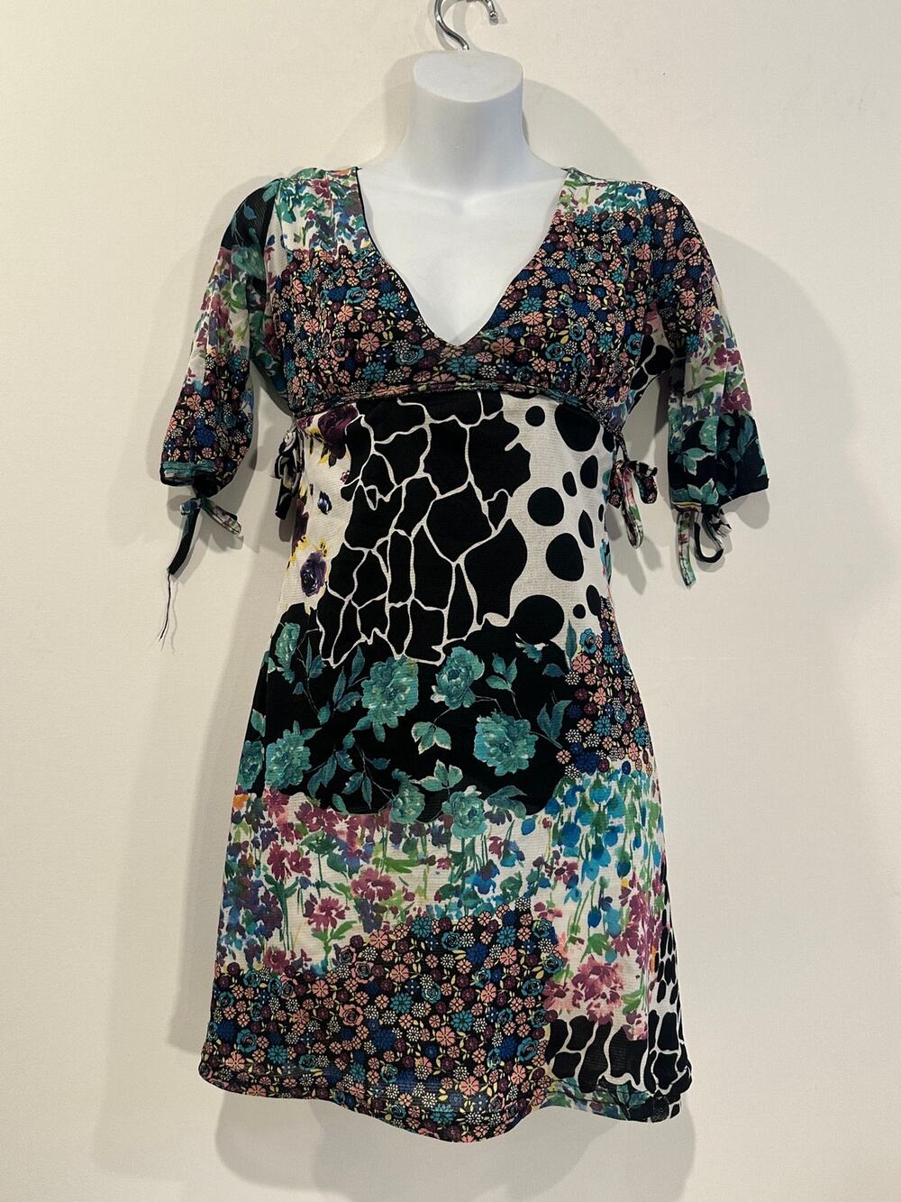 Vintage Made in Italy Y2K Patchwork Floral Polka Dot Mesh Midi Dress L